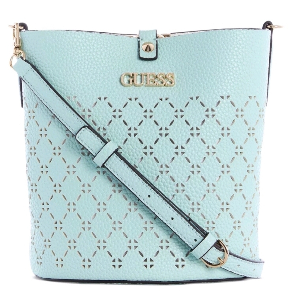 GUESS Surf Blue Amara Bucket Women Handbag MINI NWT Travel Money Casual Beach